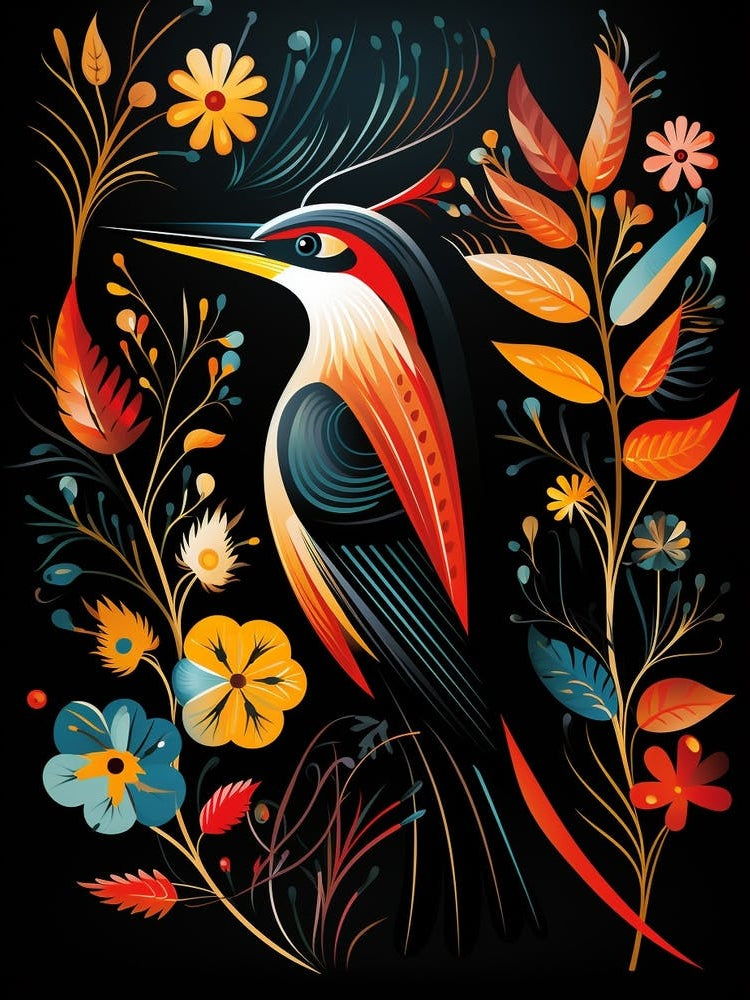 Folk Bird Illustration Woodpecker 2