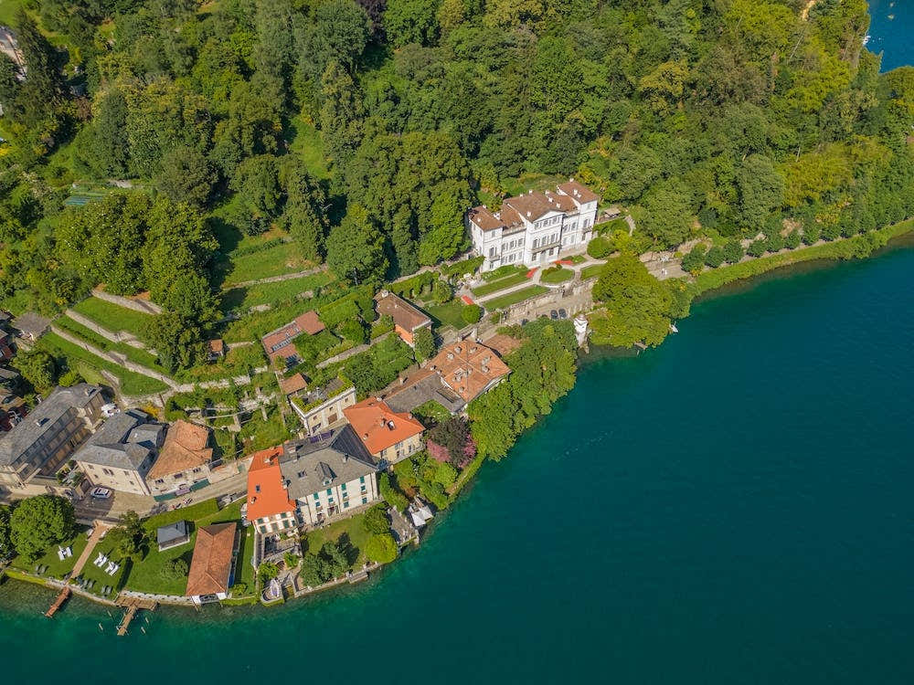 Villas in Italy on the lake. Drone photography.
