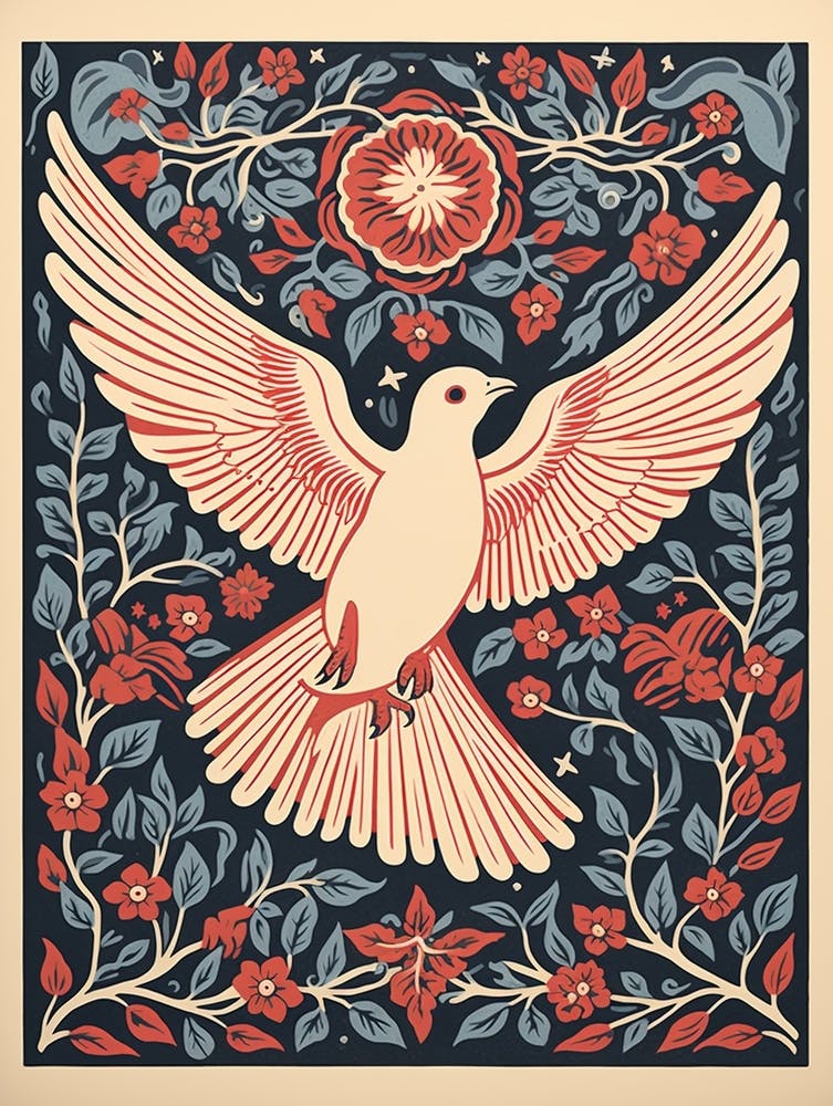 Vintage Bird Linocut Dove 2