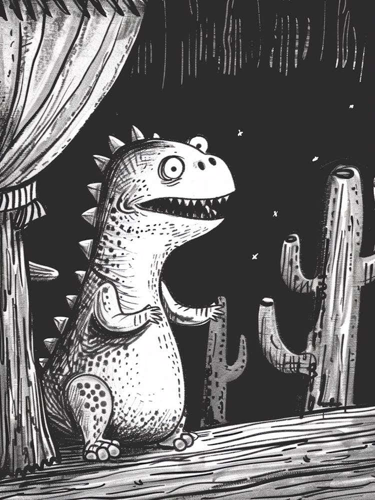 Dinosaur At The Theatre Black Sketch