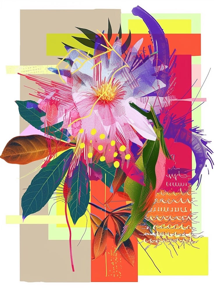 Asters 4 Neon Flower Collage