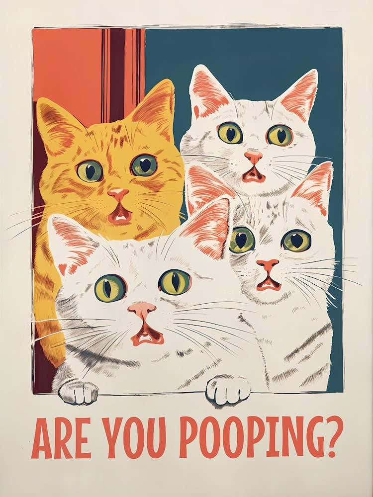 Bathroom Cat Print For Toilet Wall Art Funny Cat Art Bathroom Wall Art Toilet Poster Are You Pooping Print White Cat Printable Fun Decor 1