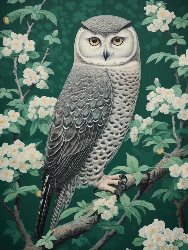 Ohara Koson Inspired Bird Painting Owl 1