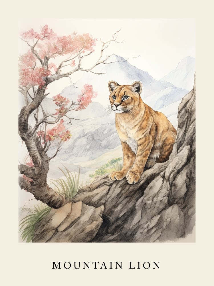 Beatrix Potter Inspired  Animal Watercolour Mountain Lion 2