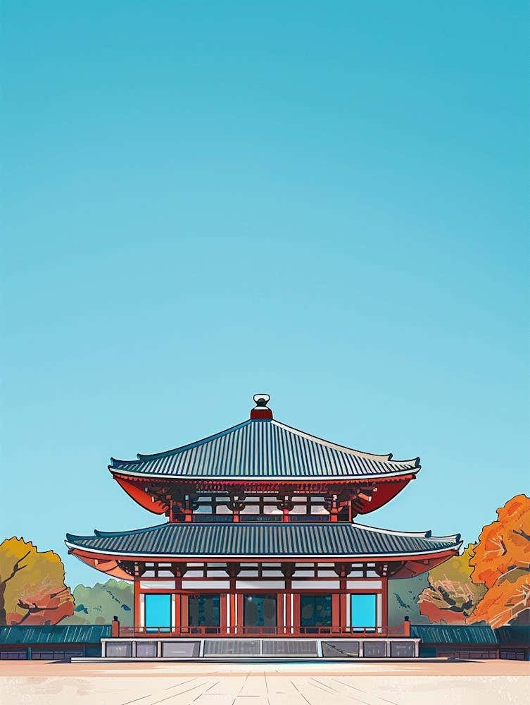 Todai Ji Temple Nara 3 Colourful Illustration