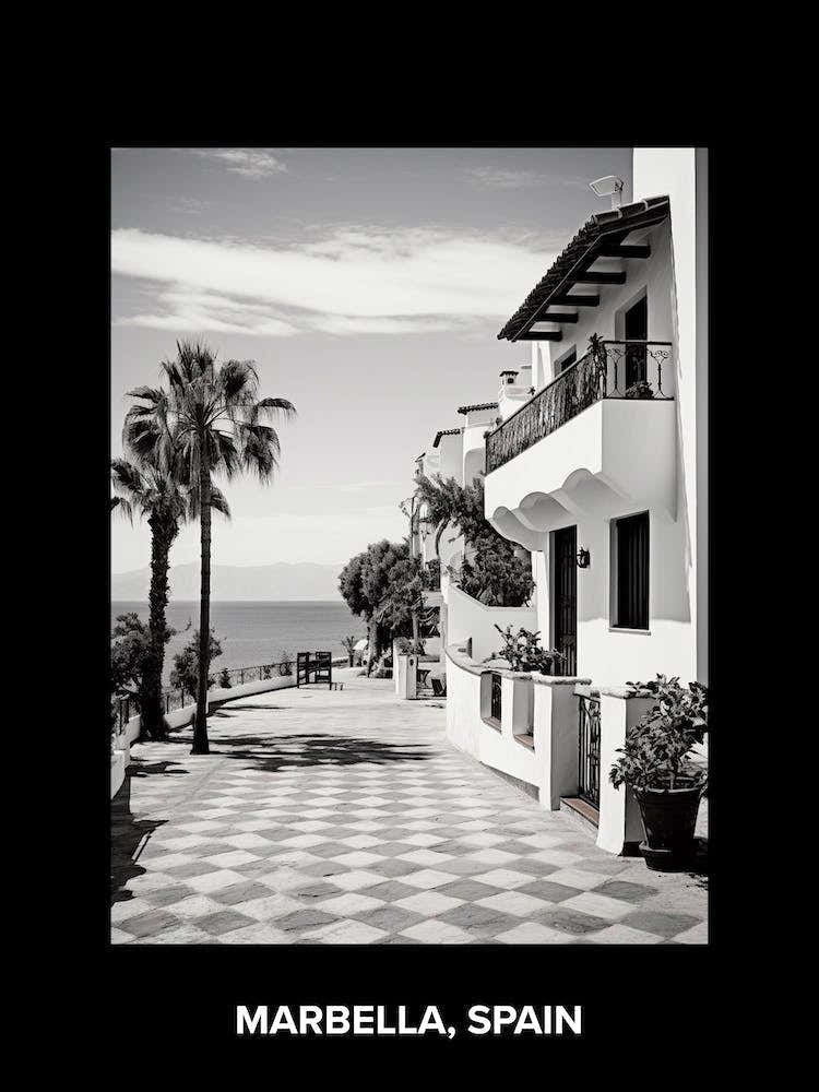 Poster Of Marbella, Spain, Mediterranean Black And White Photography Analogue 1