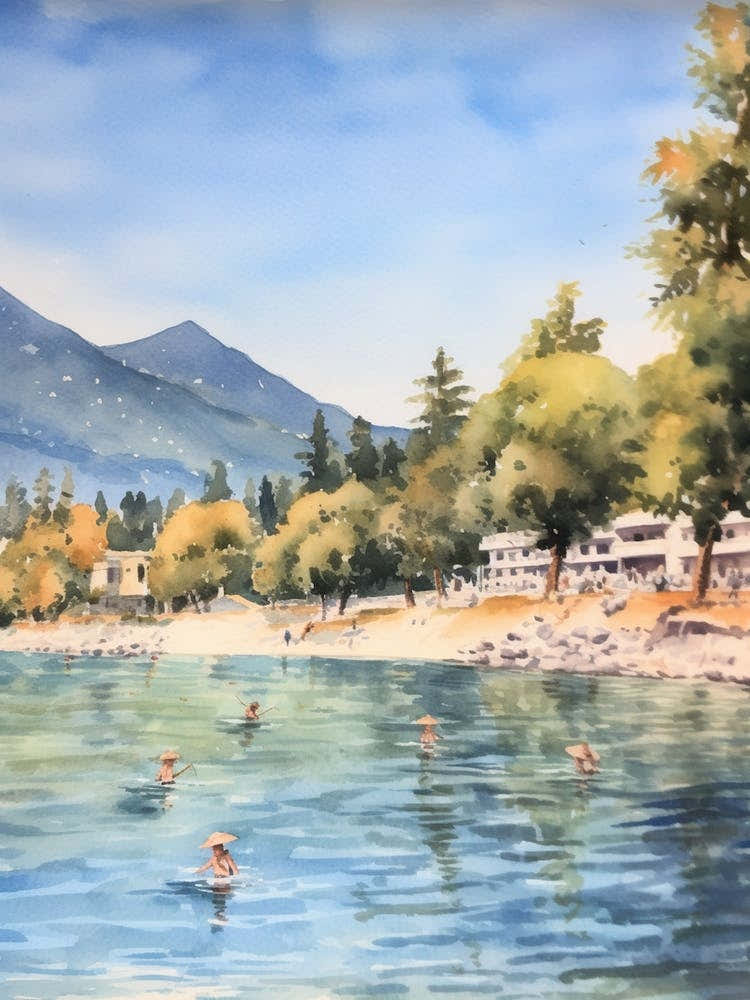 Swimming In Fethiye Turkey Watercolour