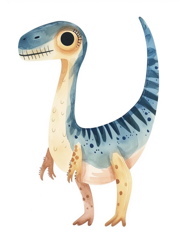 Cute Cartoondeinonychus Dinosaur Watercolour 1
