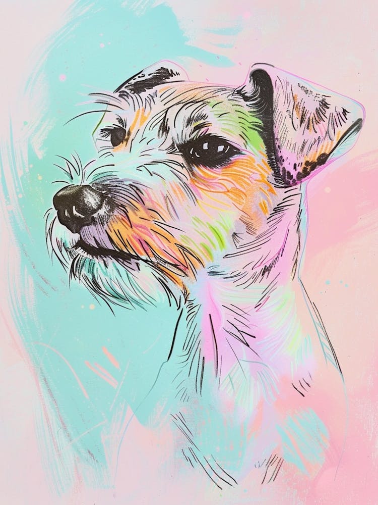 Pastel Wolfhound Rat Terrier Dog Pastel Line Illustration 2