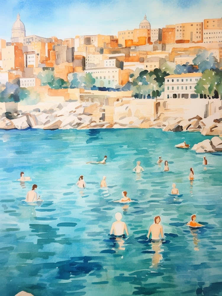 Swimming In Marseille France Watercolour