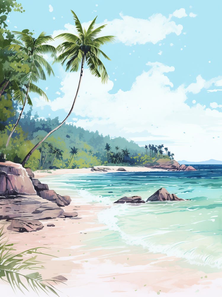A Sketch Of Anse Cocos, La Digue Seychelles 1
