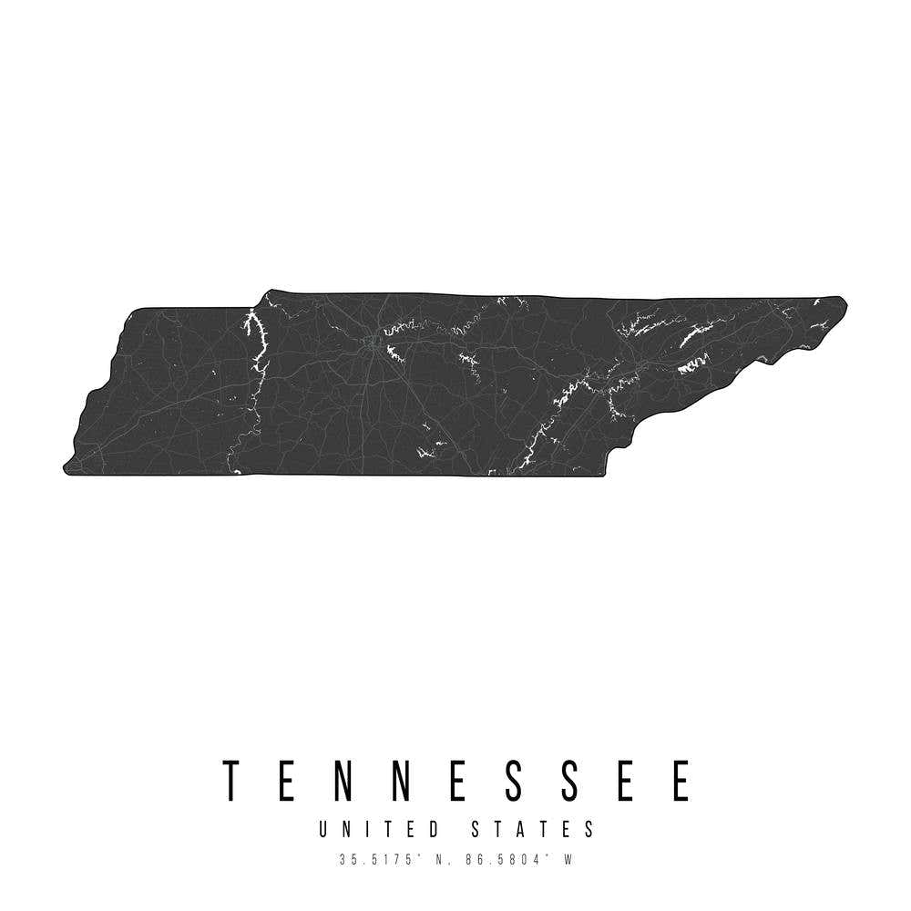 Tennessee Mono Black And White Modern Minimal Street Map Square