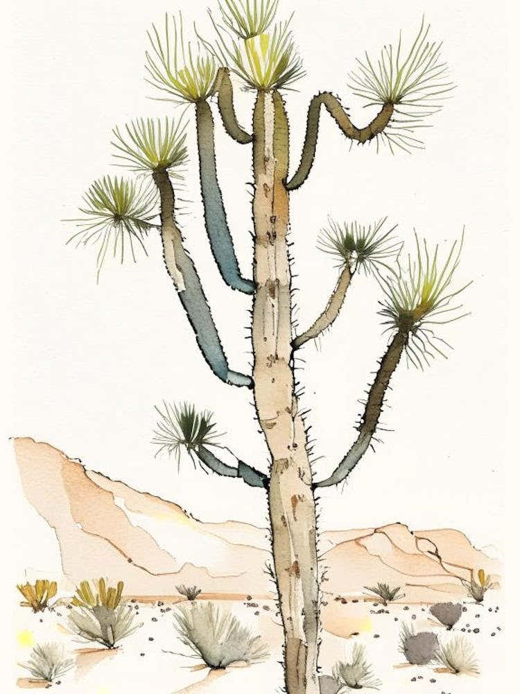 Joshua Trees In Desert Minimilist Watercolour  (4)