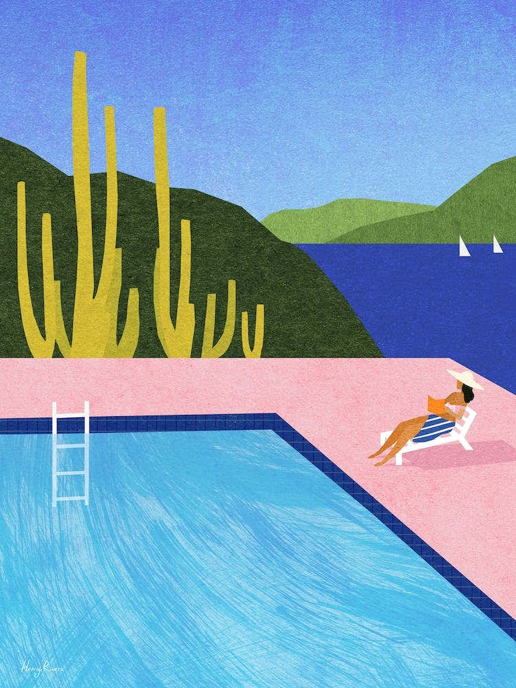 Reading After Swimming, Pink Pool Vacation