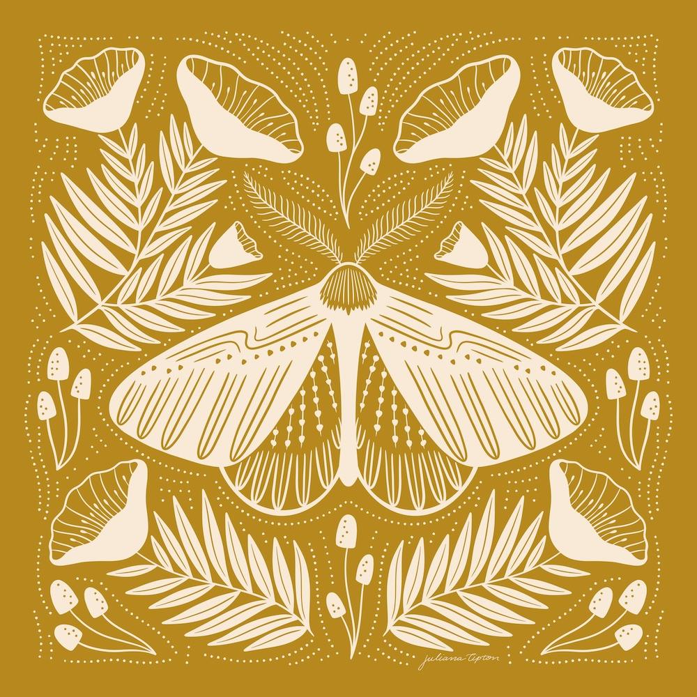 Gold Moth Mushrooms And Poppies