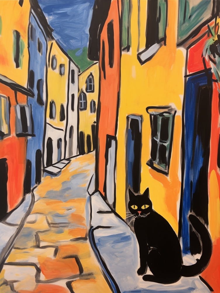 Painting Of A Cat In Volterra Italy 2