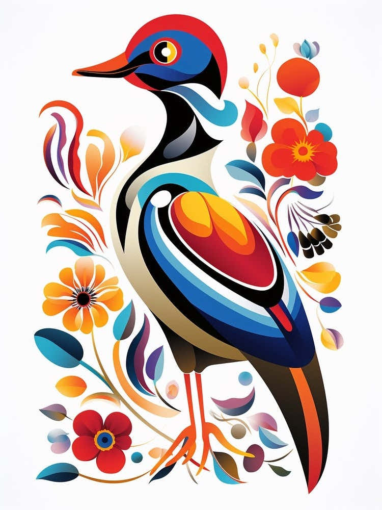 Scandinavian Bird Illustration Wood Duck 4