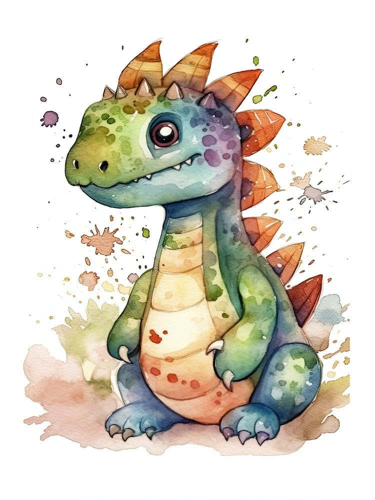 Stegoceras Cute Dinosaur Watercolour 3