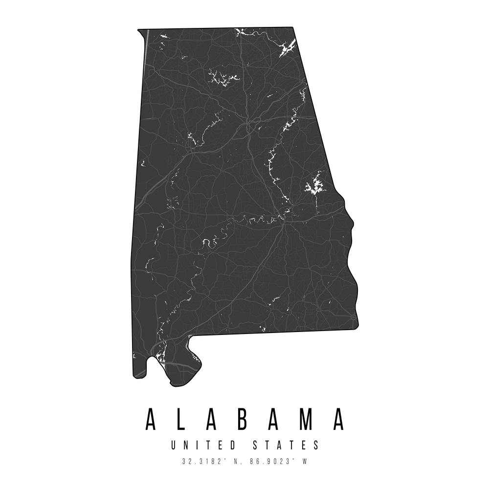 Alabama Mono Black And White Modern Minimal Street Map Square