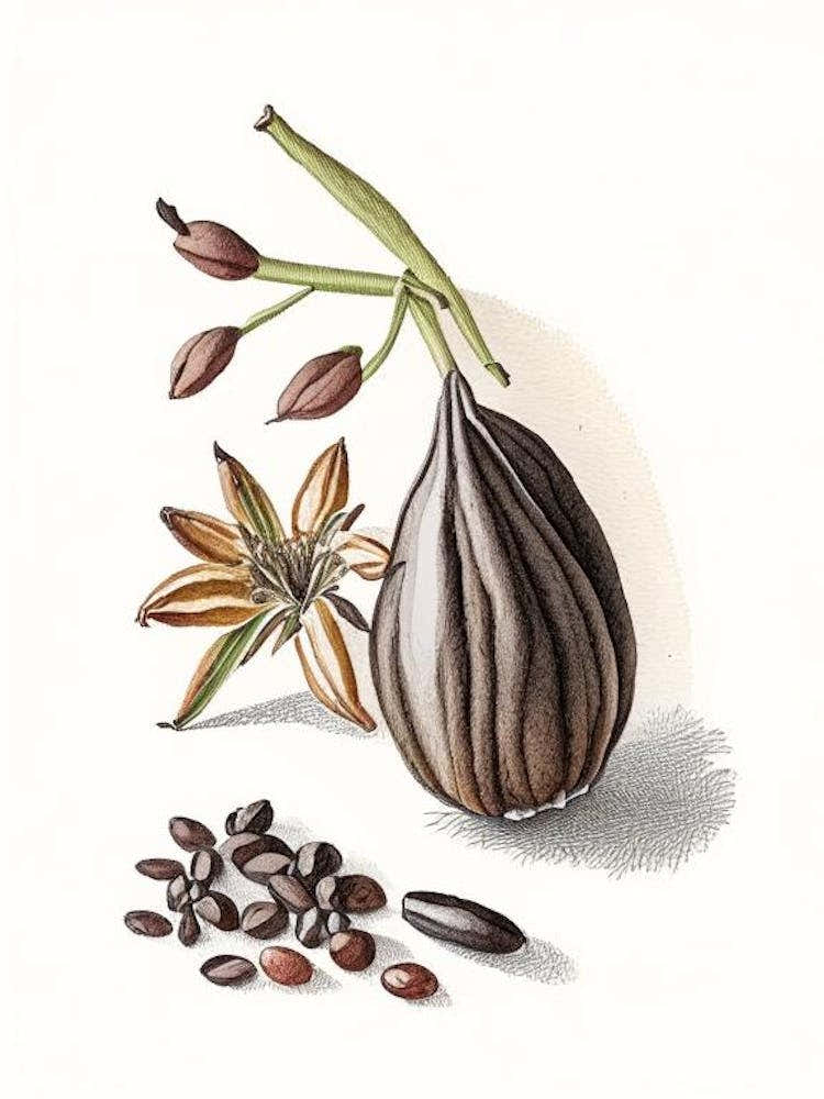 Black Cardamom Spices And Herbs Pencil Illustration 2