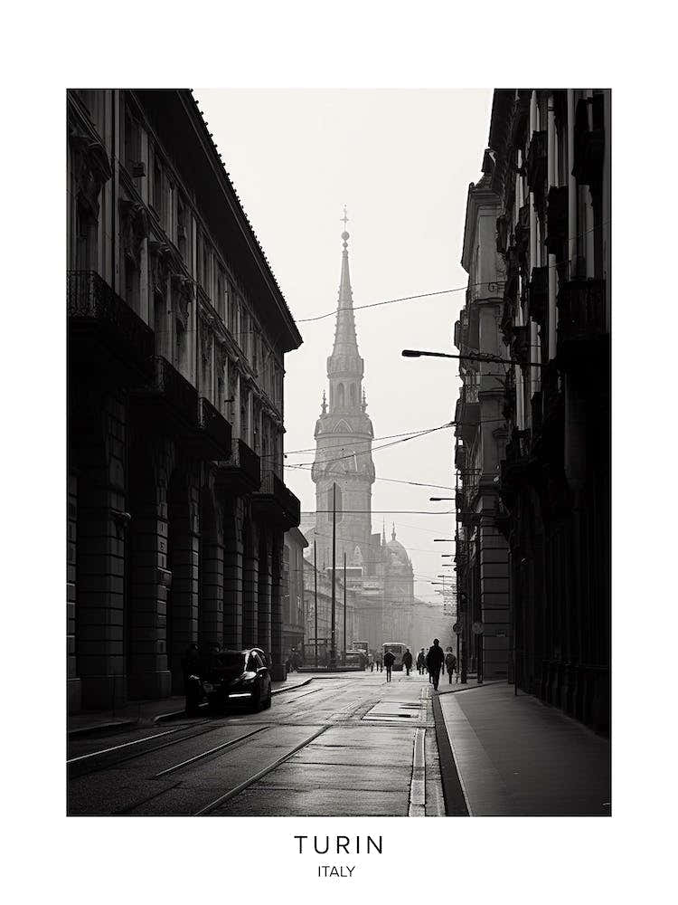 Poster Of Turin, Italy, Black And White Analogue Photography 2