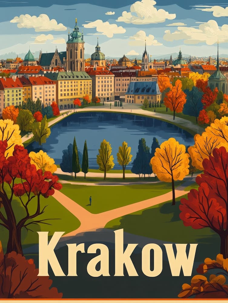 Aihrgdesign A Mid Century Modern Travel Poster For Krakow 1