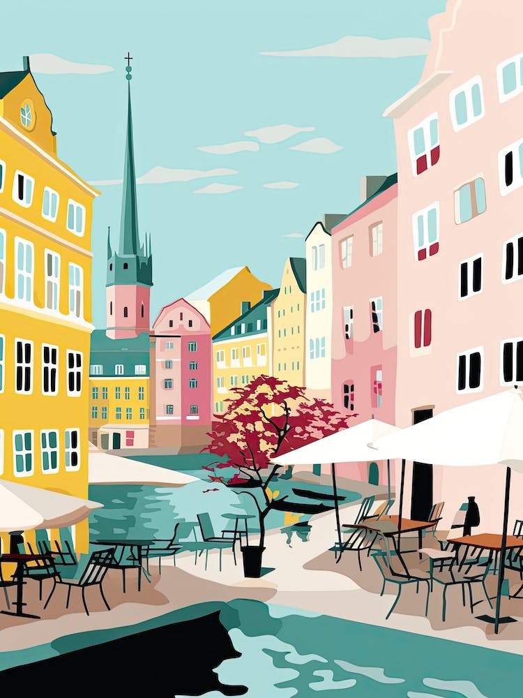 Gothenburg, Sweden, Flat Pastels Tones Illustration 1