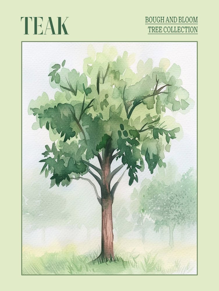 Teak Tree Atmospheric Watercolour Painting 3 Poster