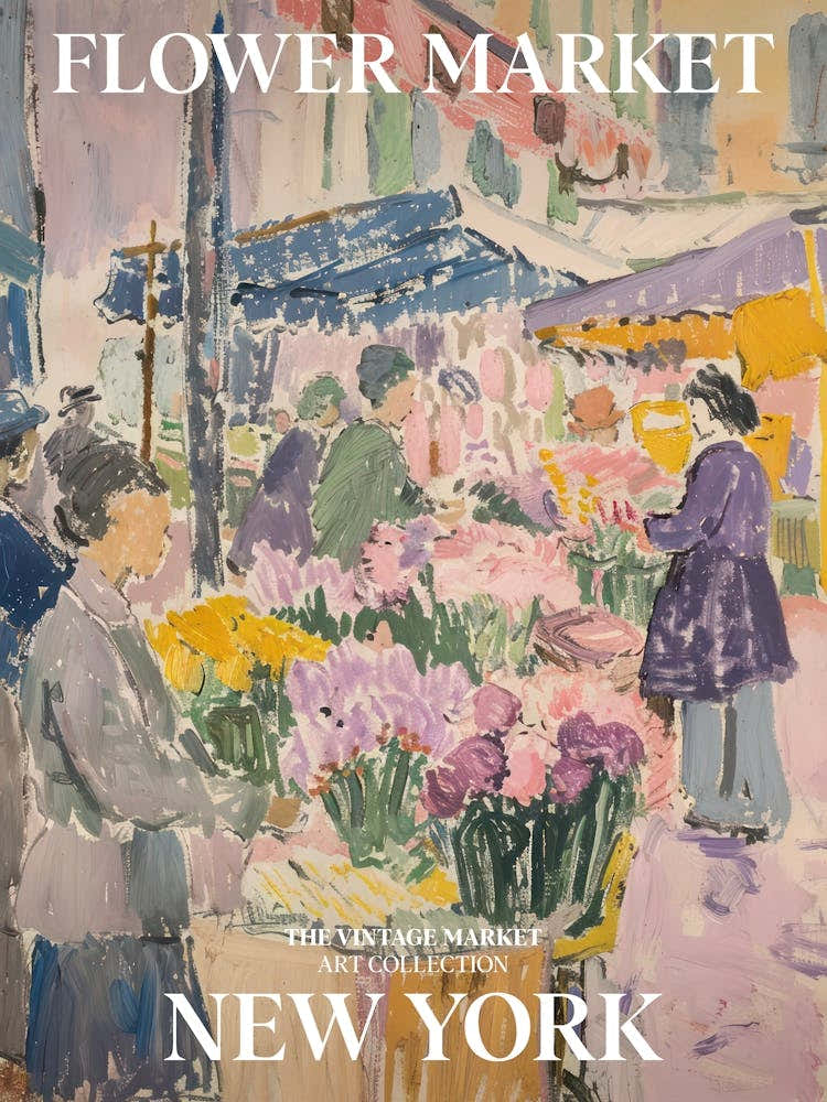 Vintage Flower Market Painting New York 5