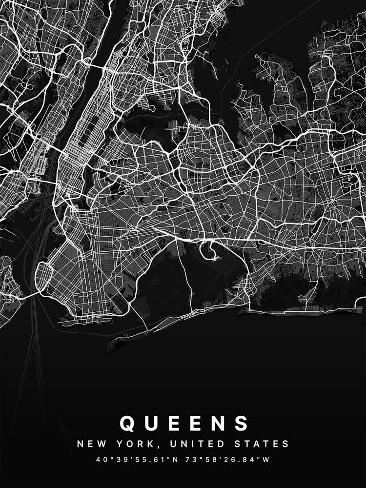 Queens Brooklyn New York Usa Black Map