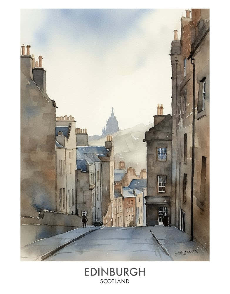 Edinburgh Scotland Watercolour Travel Poster 1