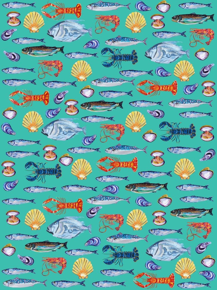Fish Wallpaper Turquoise