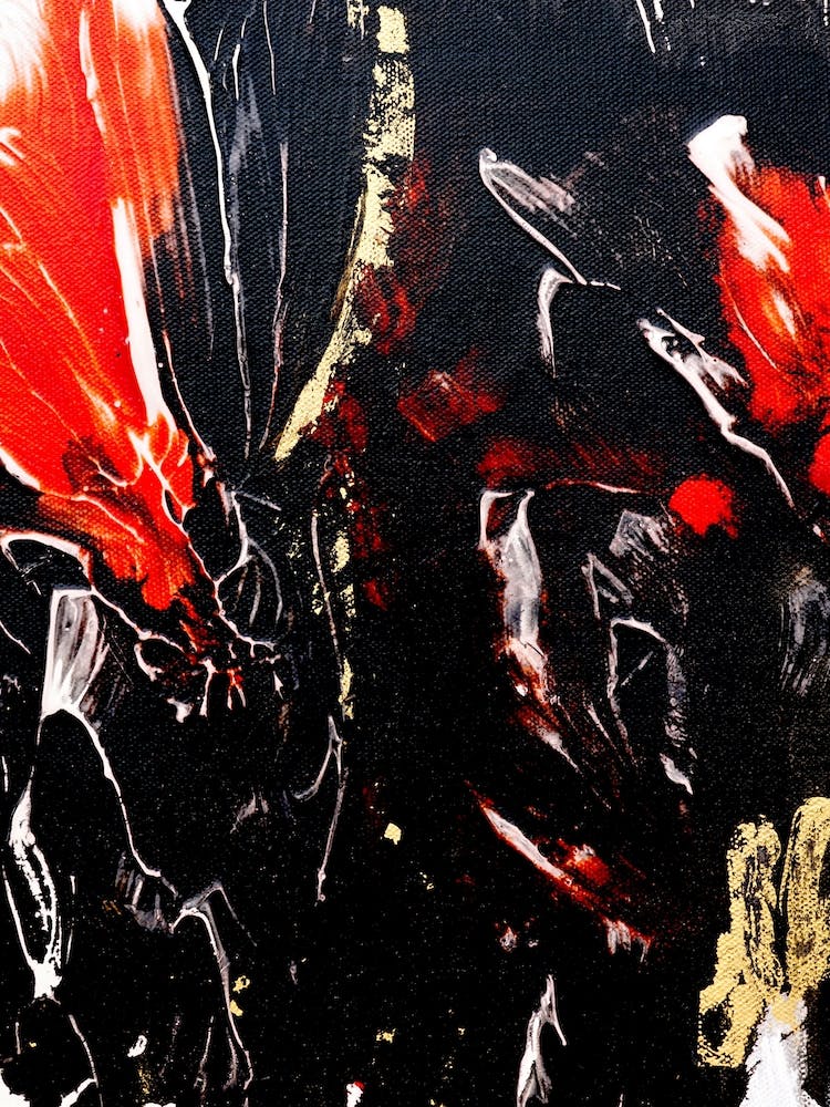 Black Red Botanical Abstract Painting