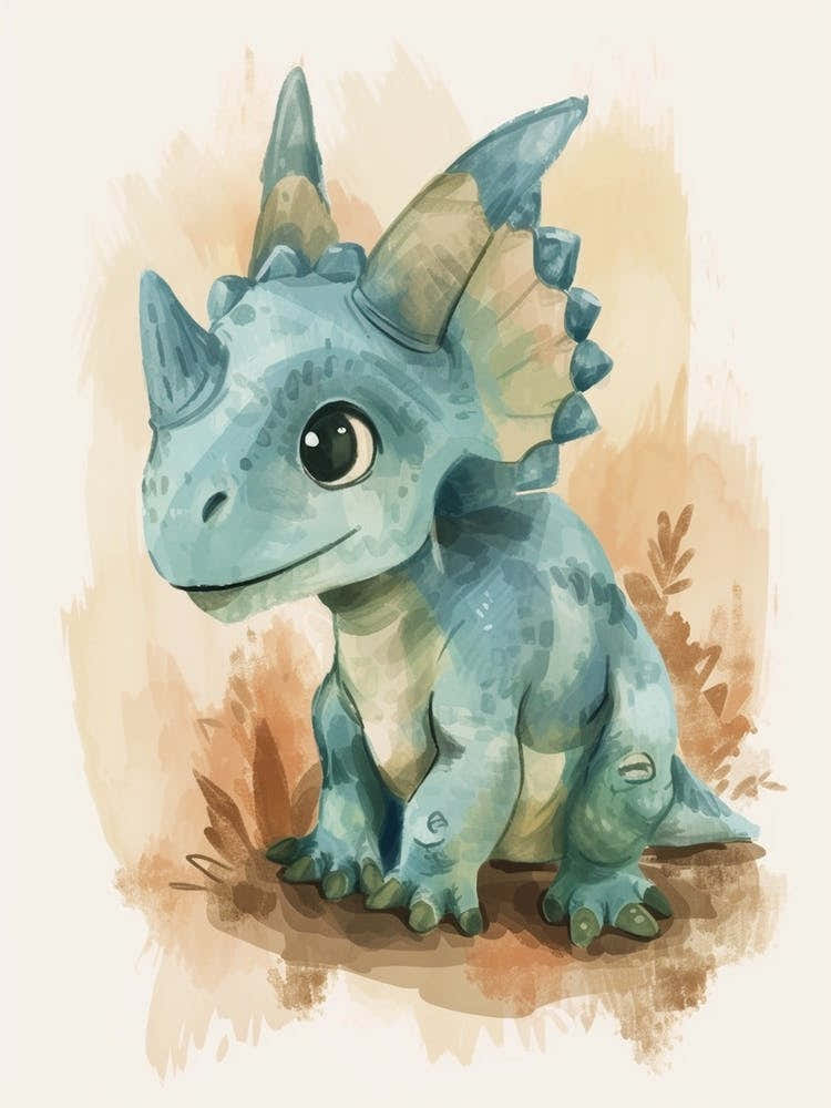 Cute Protoceratops Dinosaur Watercolour 2