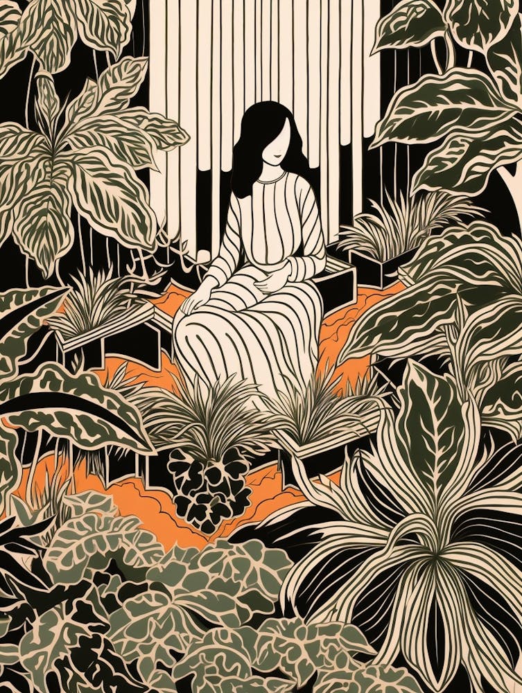 B&W Plant Illustration Chinese Evergreen 1