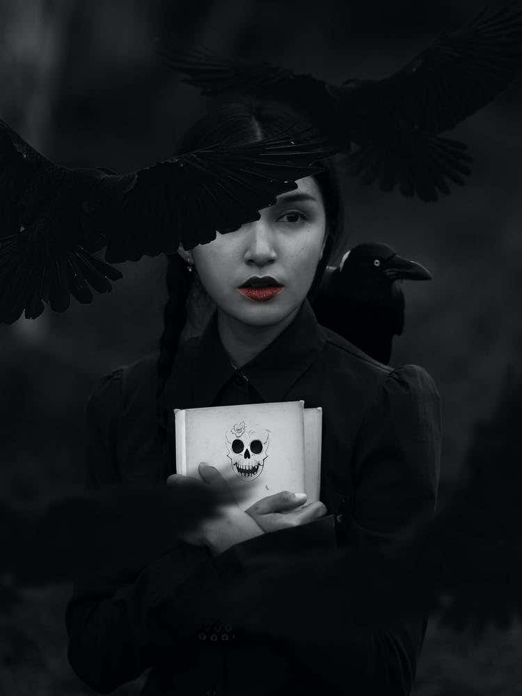 Girl Raven Black and White