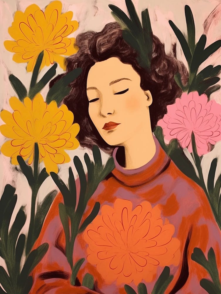 Woman With Autumnal Flowers Celosia 1