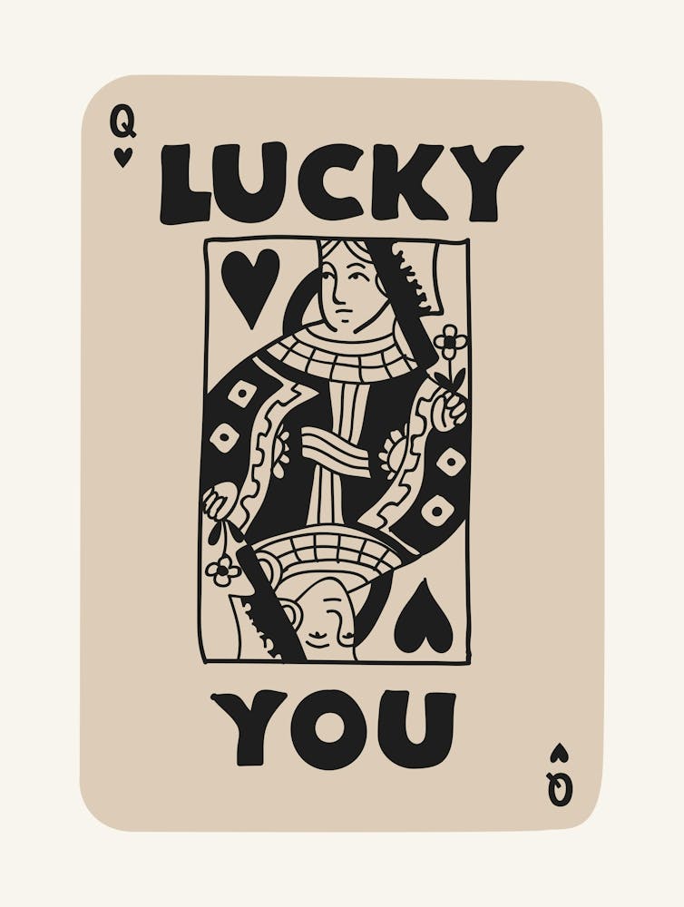 Lucky You Queen Playing Card Beige And Black