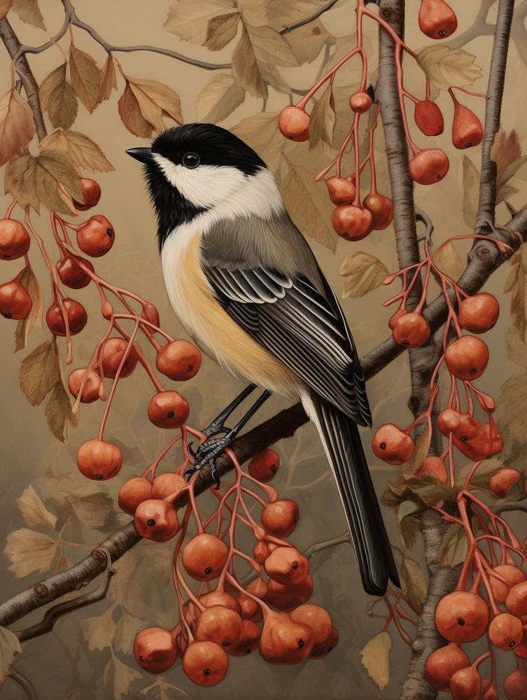 Dark And Moody Botanical Carolina Chickadee 4