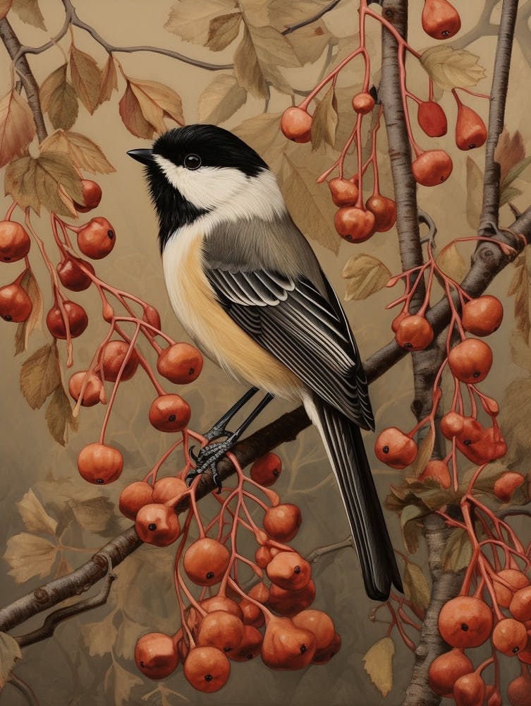 Dark And Moody Botanical Carolina Chickadee 4