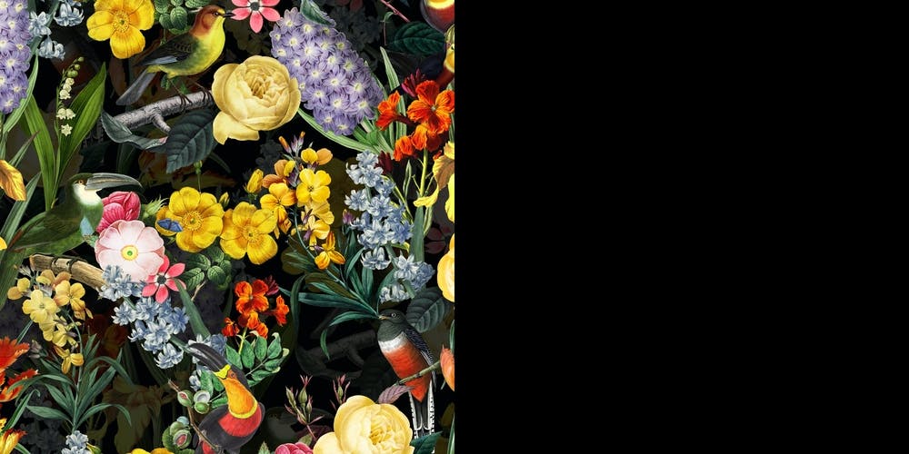 Night Vintage Spring Flower Bird Garden