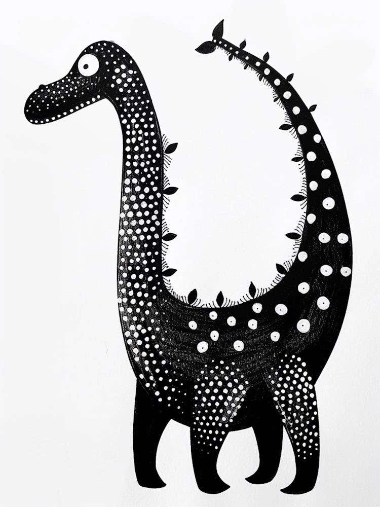 Polka Dot Black & White Dinosaur