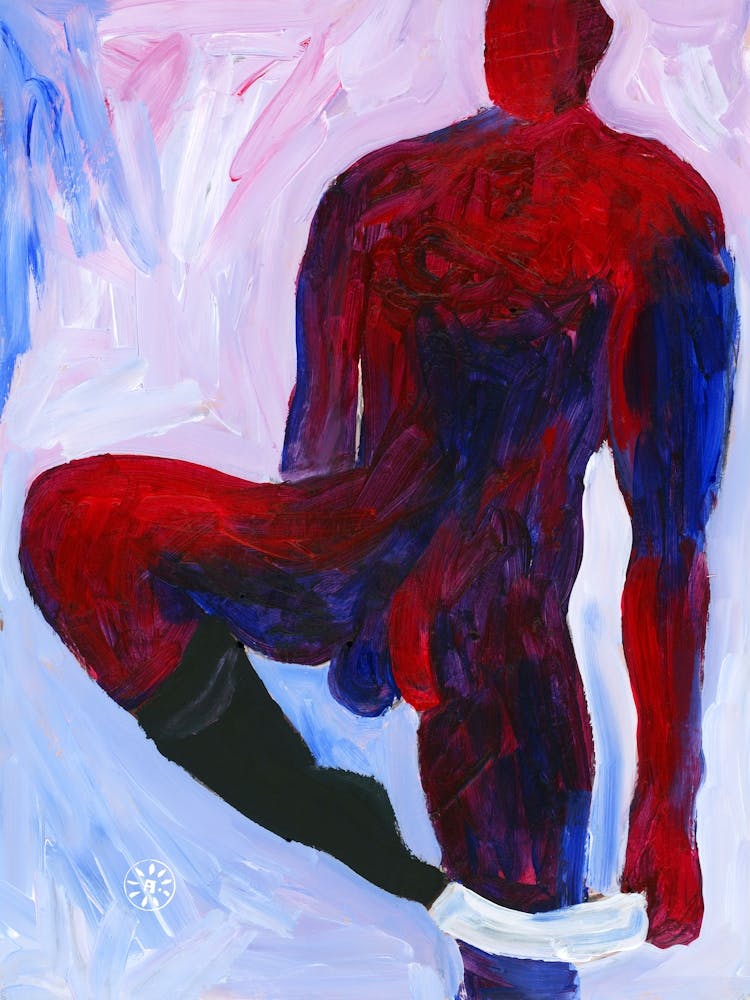 Red Blue Undresser - male nude homoerotic gay art man naked Anton Maliar vertical hand painted