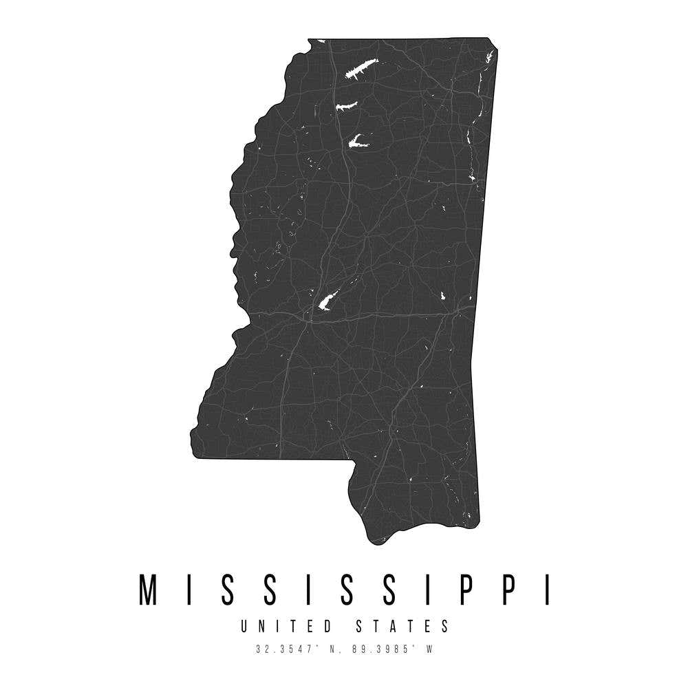 Mississippi Mono Black And White Modern Minimal Street Map Square