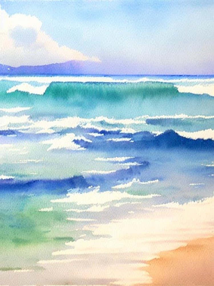 Diamond Beach 2, Bali, Indonesia Watercolour