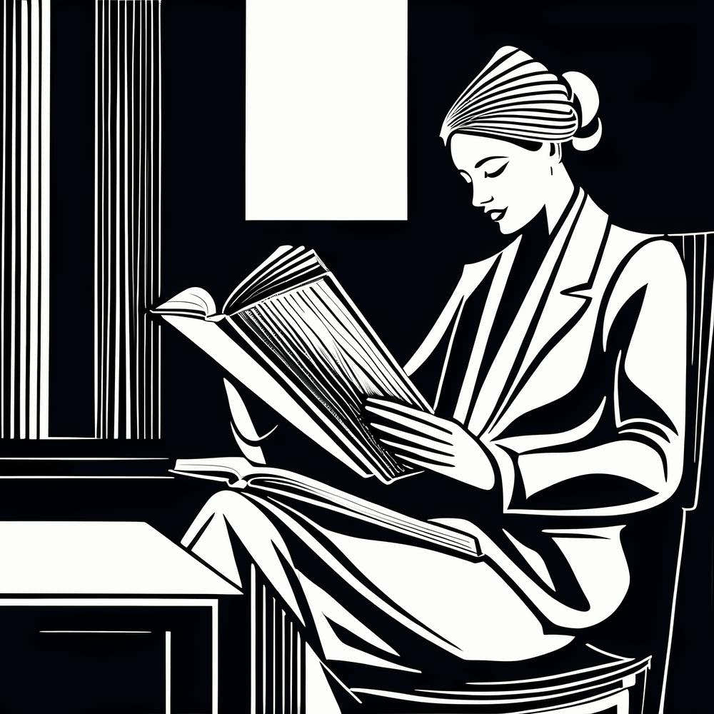 Just a girl who loves to read, Lion cut inspired Black and white Stylized portrait of a Woman reading a book, reading art, book worm, Reading girl, 191