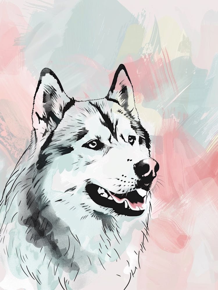 Husky Dog Pastel Line Painting 2