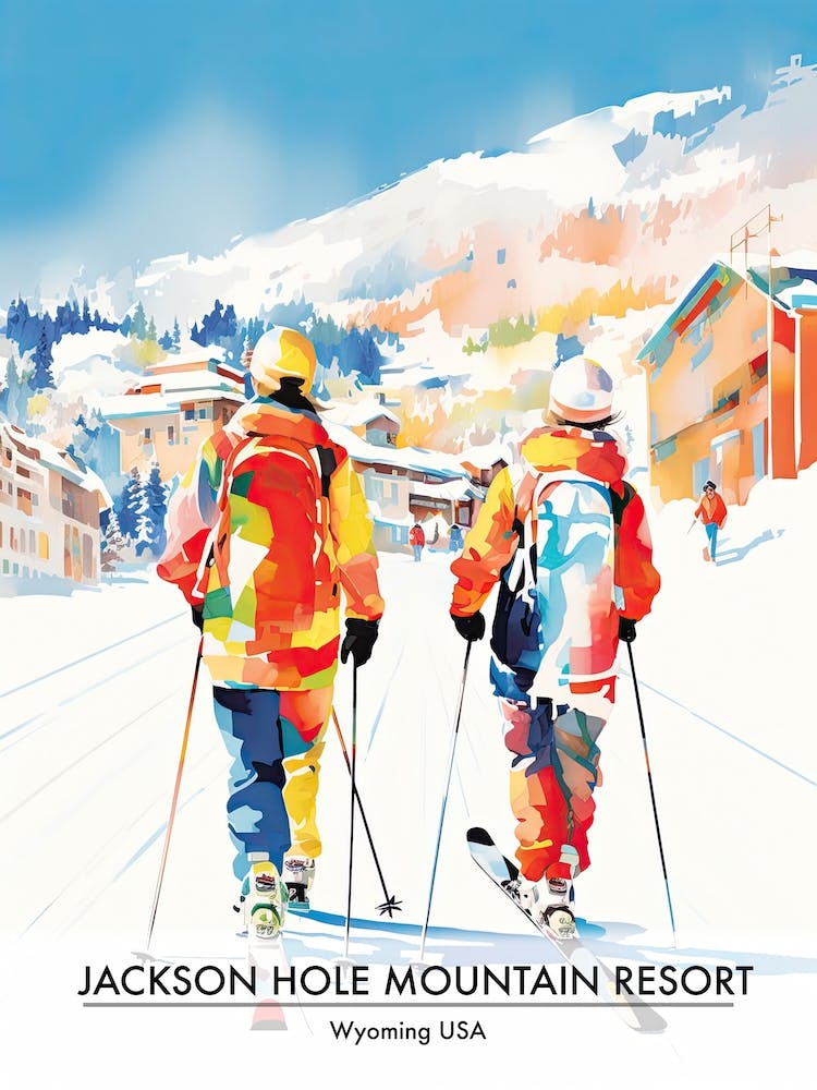 Jackson Hole Mountain Resort   Wyoming Usa, Ski Resort Poster Illustration 0