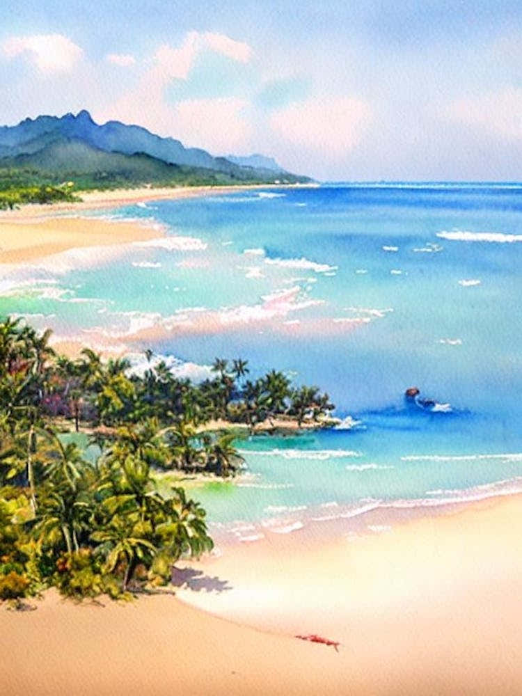 Yalong Bay Beach, Hainan Island, China Watercolour