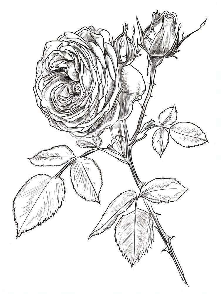 Black And White Rose Line Drawing 9
